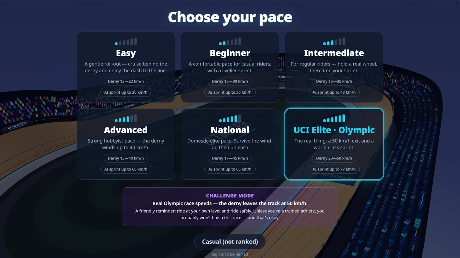 Pace tier select screen