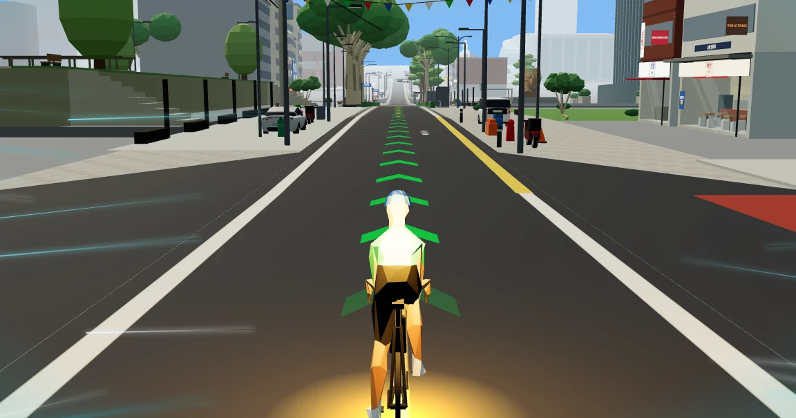 A Perfect Racer rider glowing at the maximum boost, holding the center of a Seoul street