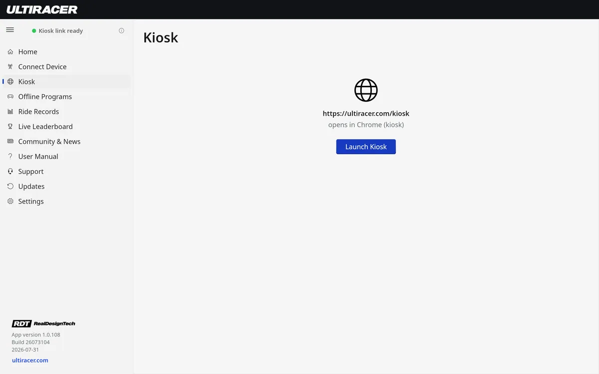 The UltiLink window on a desktop PC, with a bike connected